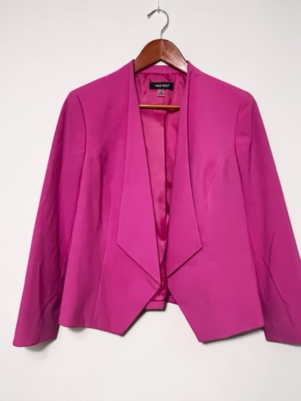 Nine West Open Front Drape Lapel Blazer Hot Magenta Fuchsia Pink 6